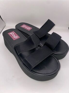 pop Macarena Black Double-Strap Platform Slide Sandals